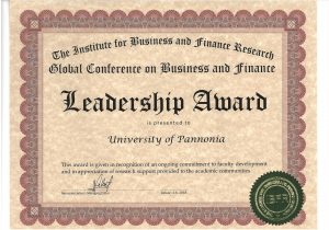 Leadership Award oklevél a Gazdaságtudományi Karnak